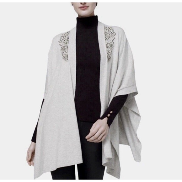 White House Black Market Sweaters - White House Black Market Crystal Embellished Ruana Wrap Cardigan Poncho One Size